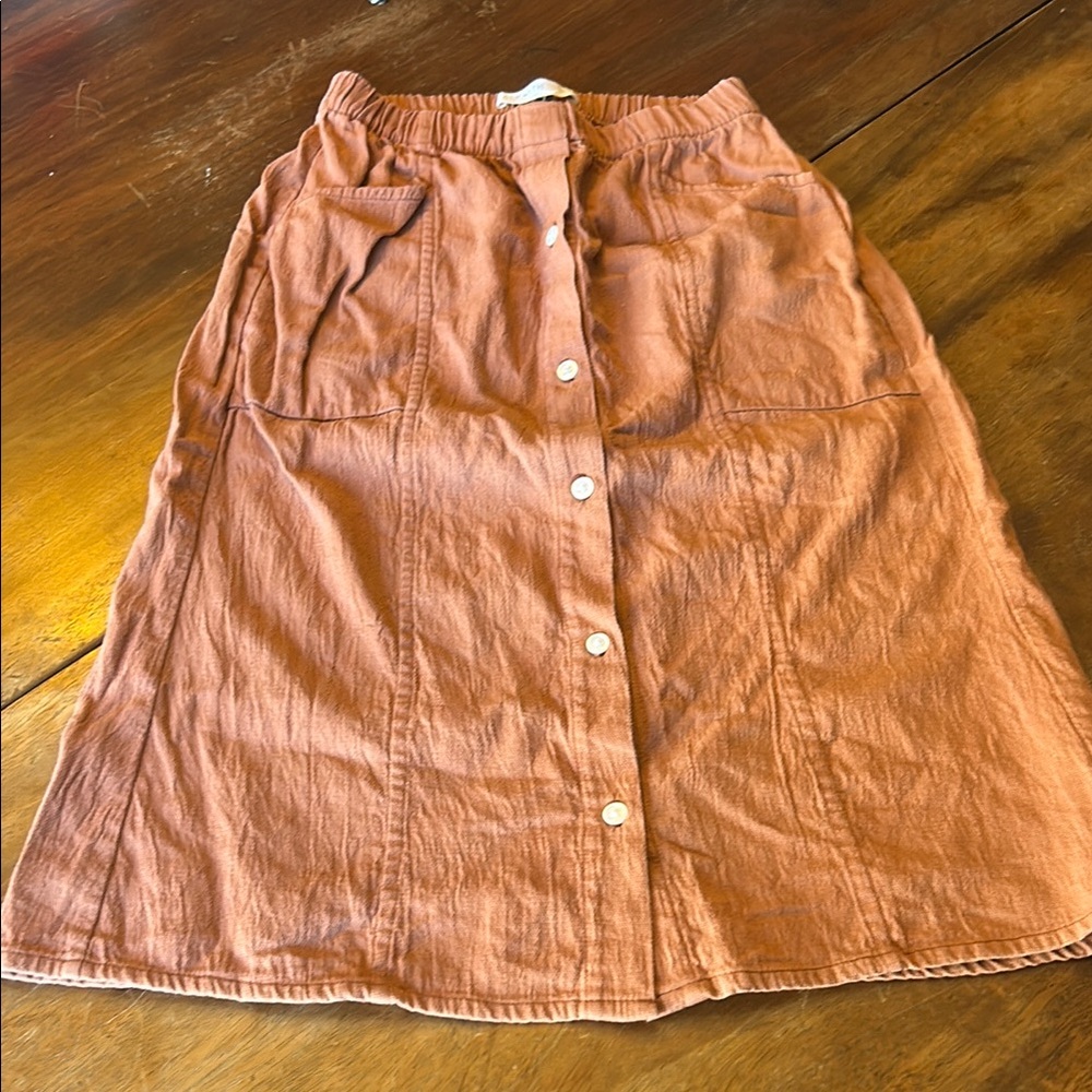 Casual Orange A-Line Midi Skirt